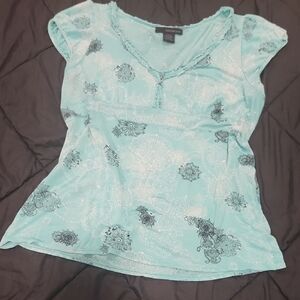 Calvin Klein Jeans Aqua Green Fitted Embellished Blouse